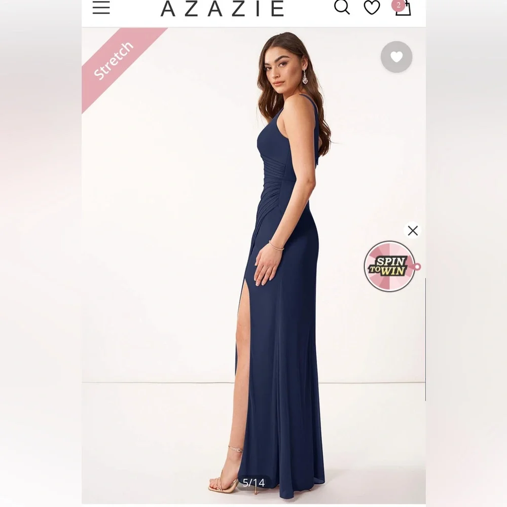 Azazie bridesmaid dress- dark navy color - Picture 2 of 13